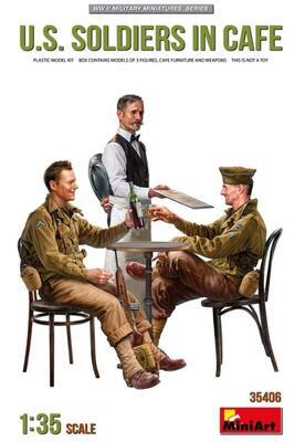 U.S. Soldiers in Cafe (3 fig. and furniture)