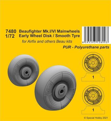 Beaufighter Mk.I/VI Mainwheels - Early Wheel Hub / Smooth Tyre resin