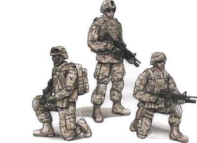  Two Kneeling Soldiers and Commanding Officer, US Army Infantry Squad 2nd Division, resin 