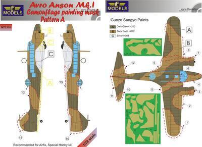 Avro Anson Mk.I Camouflage painting mask Pattern A, 1:72, mask