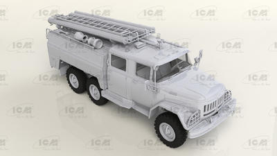 Chernobyl#2. Fire Fighters (AC-40-137A firetruck & 4 figures & diorama base with backgroun - 2